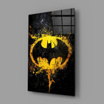 Yellow graffiti hero-emblem panel anchoring a teen's bedroom wall