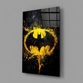 Yellow graffiti hero-emblem panel anchoring a teen's bedroom wall