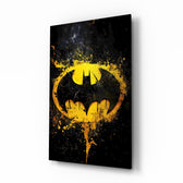 Batman Splash logo glass wall art in a modern gaming room
