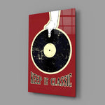 Retro vinyl-poster panel anchoring a music studio wall