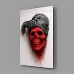 Pencil-and-skull portrait panel anchoring a teen's bedroom wall