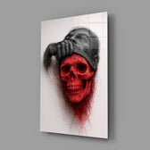 Pencil-and-skull portrait panel anchoring a teen's bedroom wall