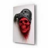 Ethereal Skull surreal portrait glass wall art in a modern study