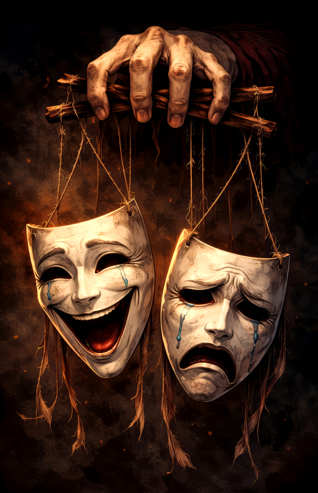 Tragedy and Comedy Masks Glass Wall Art