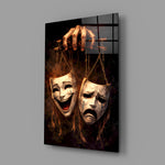Classical theater allegory panel anchoring a drama room wall