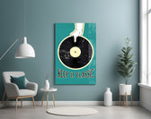 Keep It Classic teal artwork styled above a turntable setup