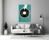 Retro vinyl glass print bringing analog calm to a teen's bedroom