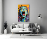 Pop-horror scream glass print bringing edge to a cinema-room accent wall