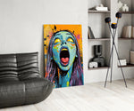 Zombie portrait panel against a moody dark-painted wall
