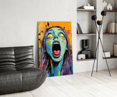 Zombie portrait panel against a moody dark-painted wall