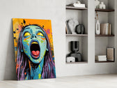 Living Dead artwork above a console in a man-cave lounge