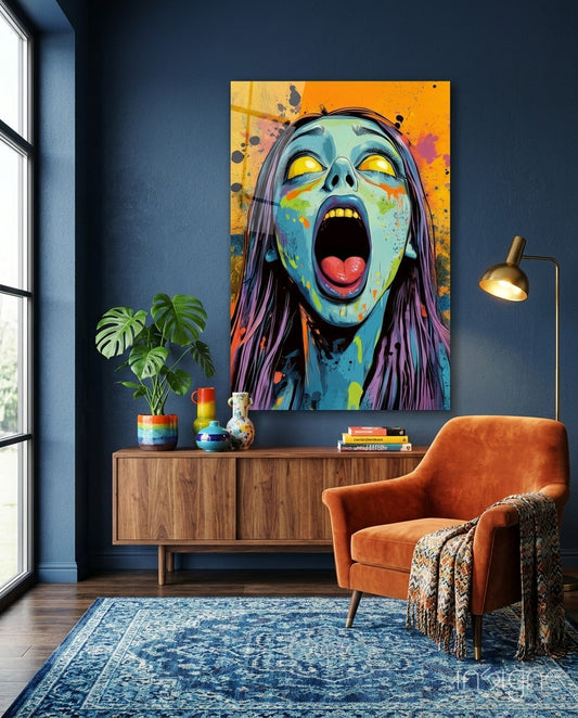 Scream of the Living Dead Glass Wall Art - Lifestyle preview in a designer interior