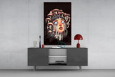 Surreal portrait glass wall art catching light to reveal its dripping detail