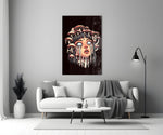 Surreal comic glass print bringing dark-fantasy edge to a gaming room