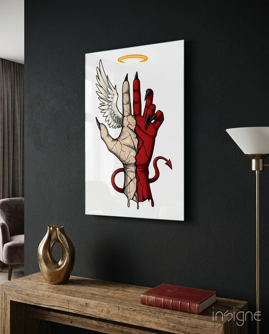 Divine Devil Hand Glass Wall Art - Lifestyle preview in a designer interior