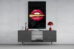 Lip Bullet glass wall art catching light to reveal its lacquered shine