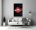 Pop-graffiti glass print bringing edge to a cocktail bar wall