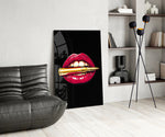 Lip Bullet panel against a moody dark-painted accent wall
