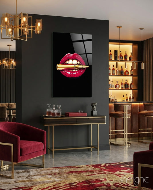 Lip Bullet Pop Glass Wall Art - Lifestyle preview in a designer interior