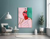 Pop-art artwork styled in a dining room with vibrant accents