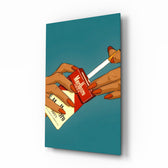 Marlboro pop-hands glass wall art in a modern smoking lounge