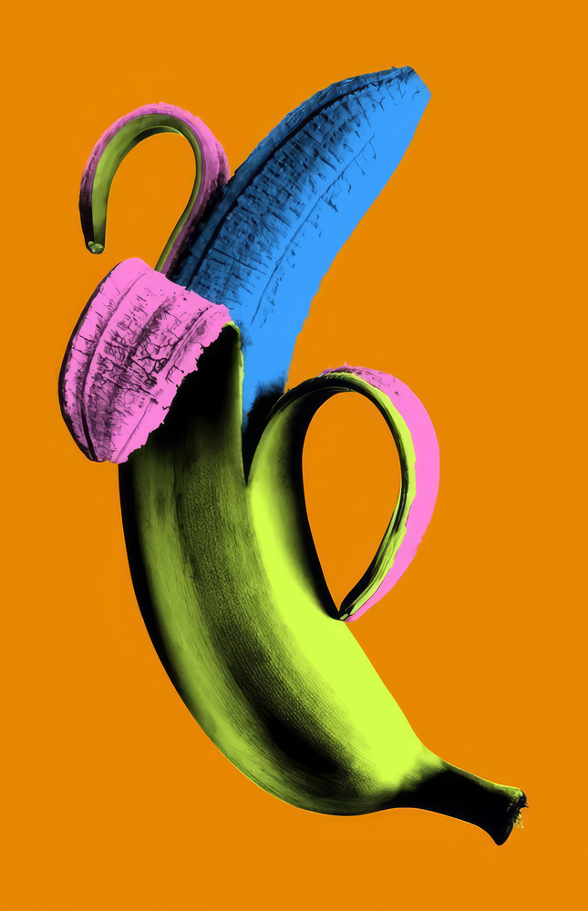 Pop Banana on Orange Glass Wall Art