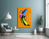 Pop-art banana artwork styled in a dining room with vibrant accents