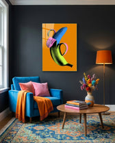 Pop Banana on Orange Glass Wall Art - Lifestyle preview in a designer interior
