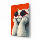 Cool Cat red-shades glass wall art in a modern children's bedroom