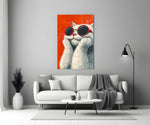 Feline illustration glass print bringing wit to a teen's bedroom