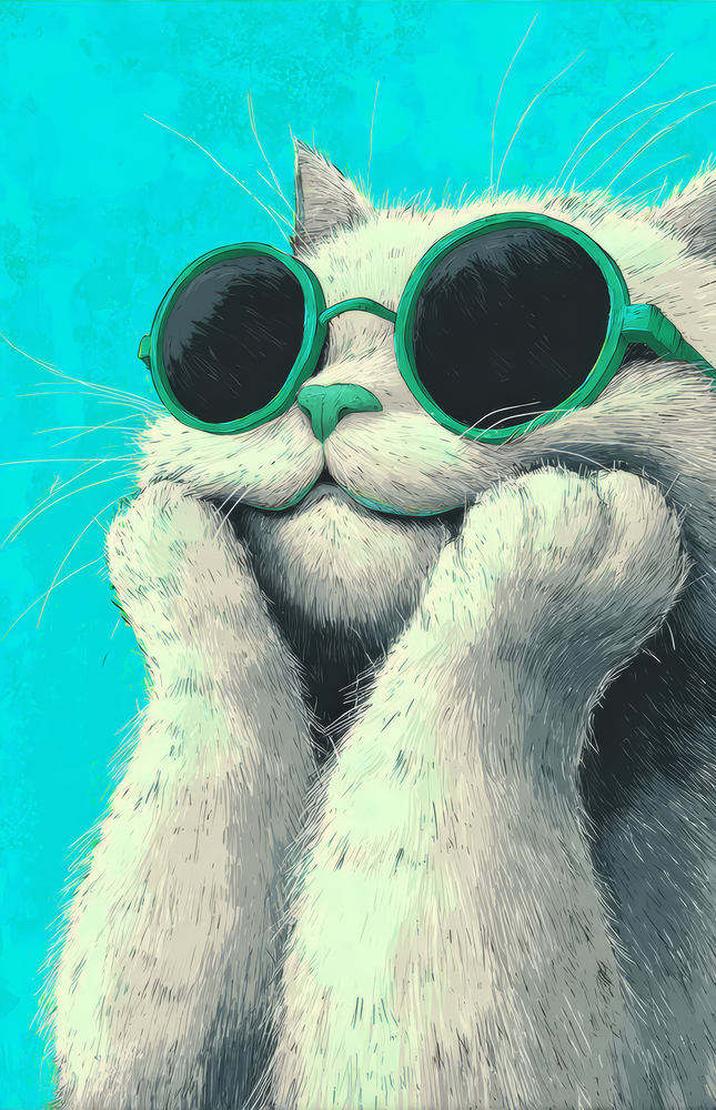 Cool Cat in Shades Glass Wall Art
