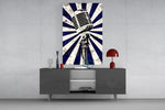 Vintage microphone glass wall art catching light to reveal its grunge texture