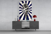 Vintage microphone glass wall art catching light to reveal its grunge texture