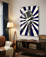 Vocal Icon Microphone Glass Wall Art - Lifestyle preview in a designer interior