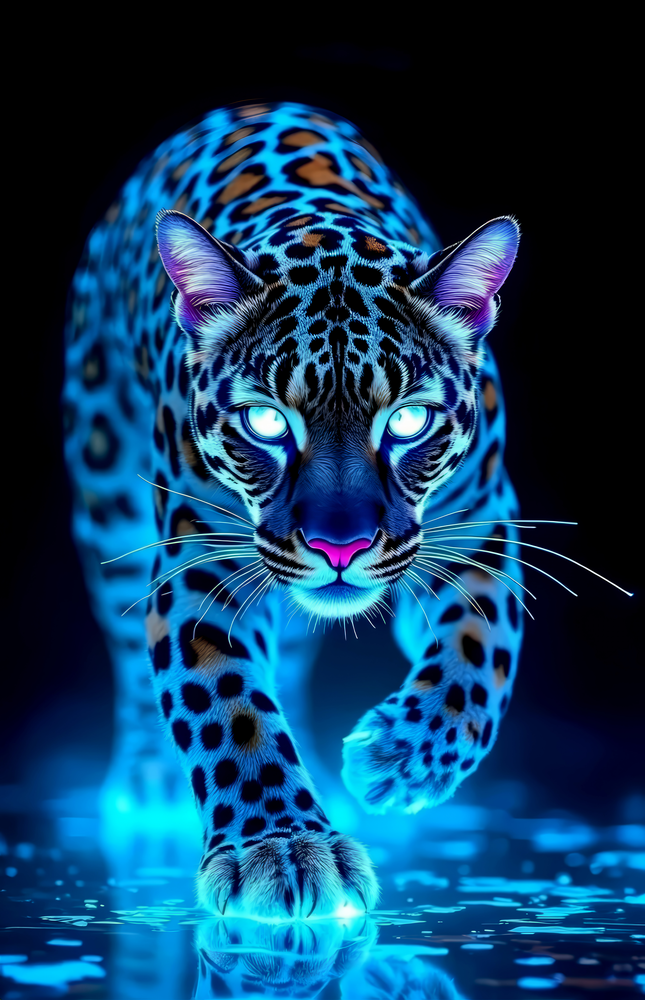 Neon Blue Leopard Glass Wall Art