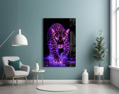 Neon leopard artwork styled in a cinema-room accent wall