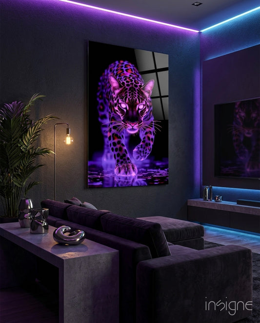 Neon Leopard Glass Wall Art - Lifestyle preview in a designer interior