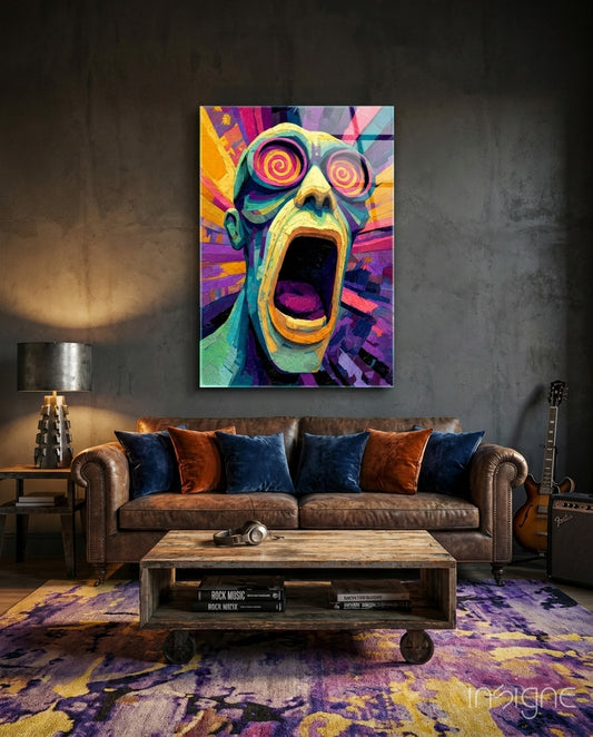 Scream of the Mind Glass Wall Art - Lifestyle preview in a designer interior