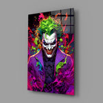 Neon Joker portrait panel anchoring a teen's bedroom wall