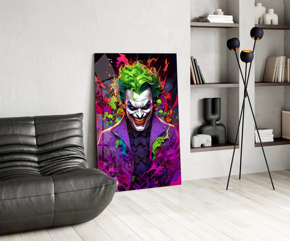 Joker portrait panel against a moody dark-painted wall