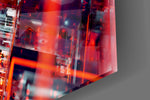 Close-up detail of the molten geometry and ember light behind glass