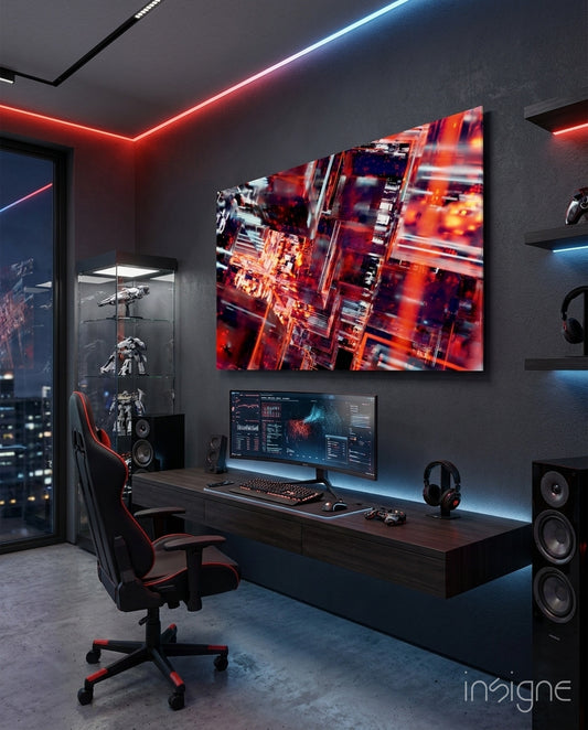 Cyber Grid Glass Wall Art - Lifestyle preview in a designer interior