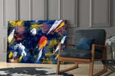 Painterly abstract artwork in a contemporary dining room