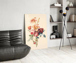 Botanical bouquet panel against a warm-cream painted accent wall