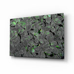 Luminous leaf-veins moody botanical glass wall art in a modern study