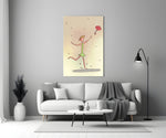 Minimal-sketch glass print bringing tender mood to a creative studio