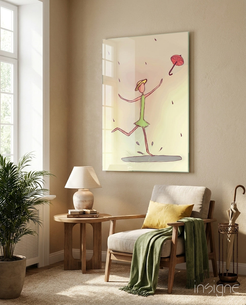 Rainy Day Dancer Glass Wall Art - Lifestyle preview in a designer interior