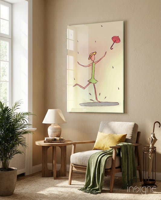 Rainy Day Dancer Glass Wall Art - Lifestyle preview in a designer interior