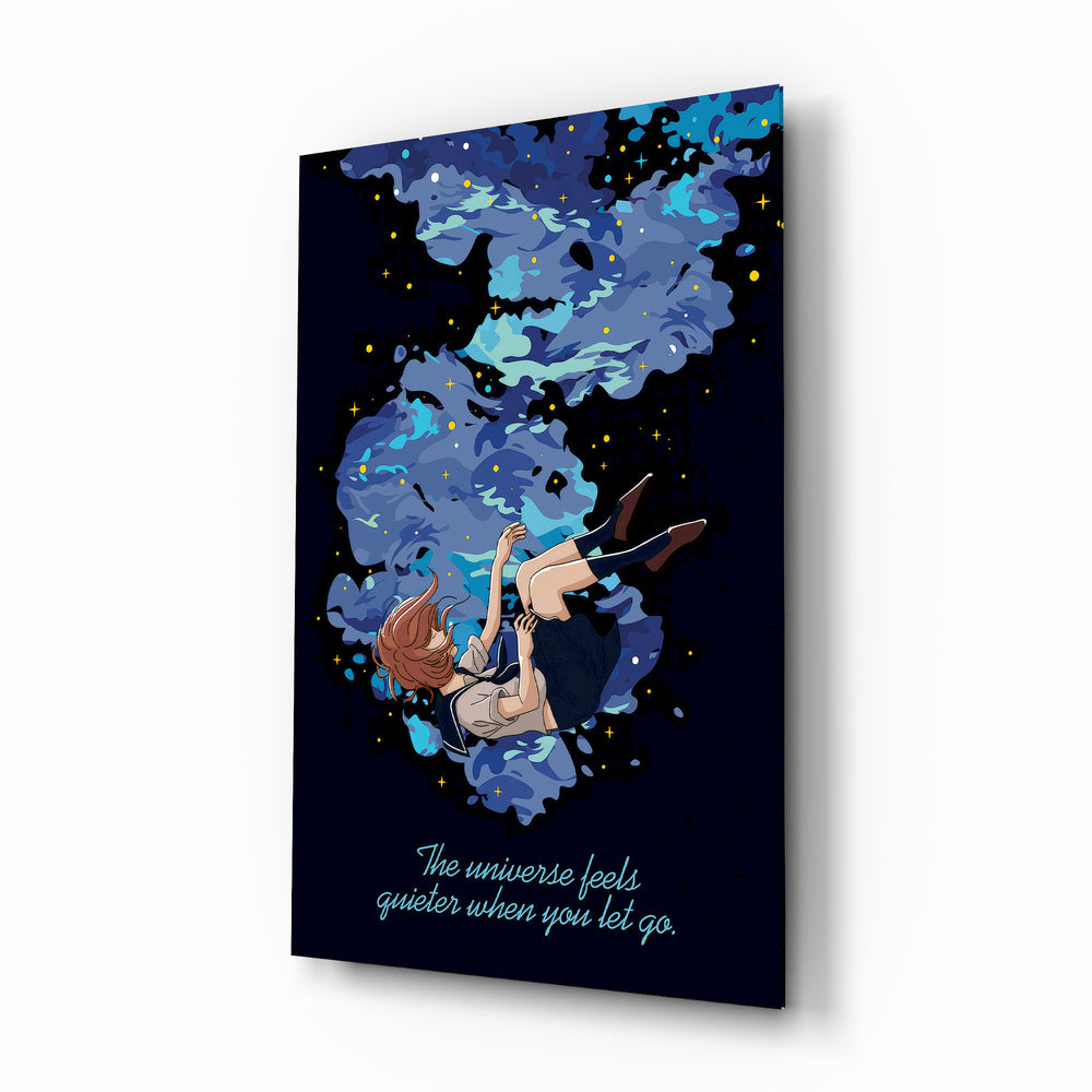 Cosmic Freedom anime falling glass wall art in a modern teen's bedroom