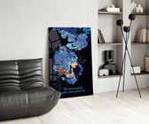Cosmic falling panel against a deep-navy painted accent wall